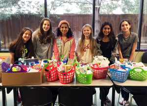 Girl Scout Troop 3458, from Frankfort Middle School in Plano, made 27 gift baskets for the women’s shelters for Mother’s Day.